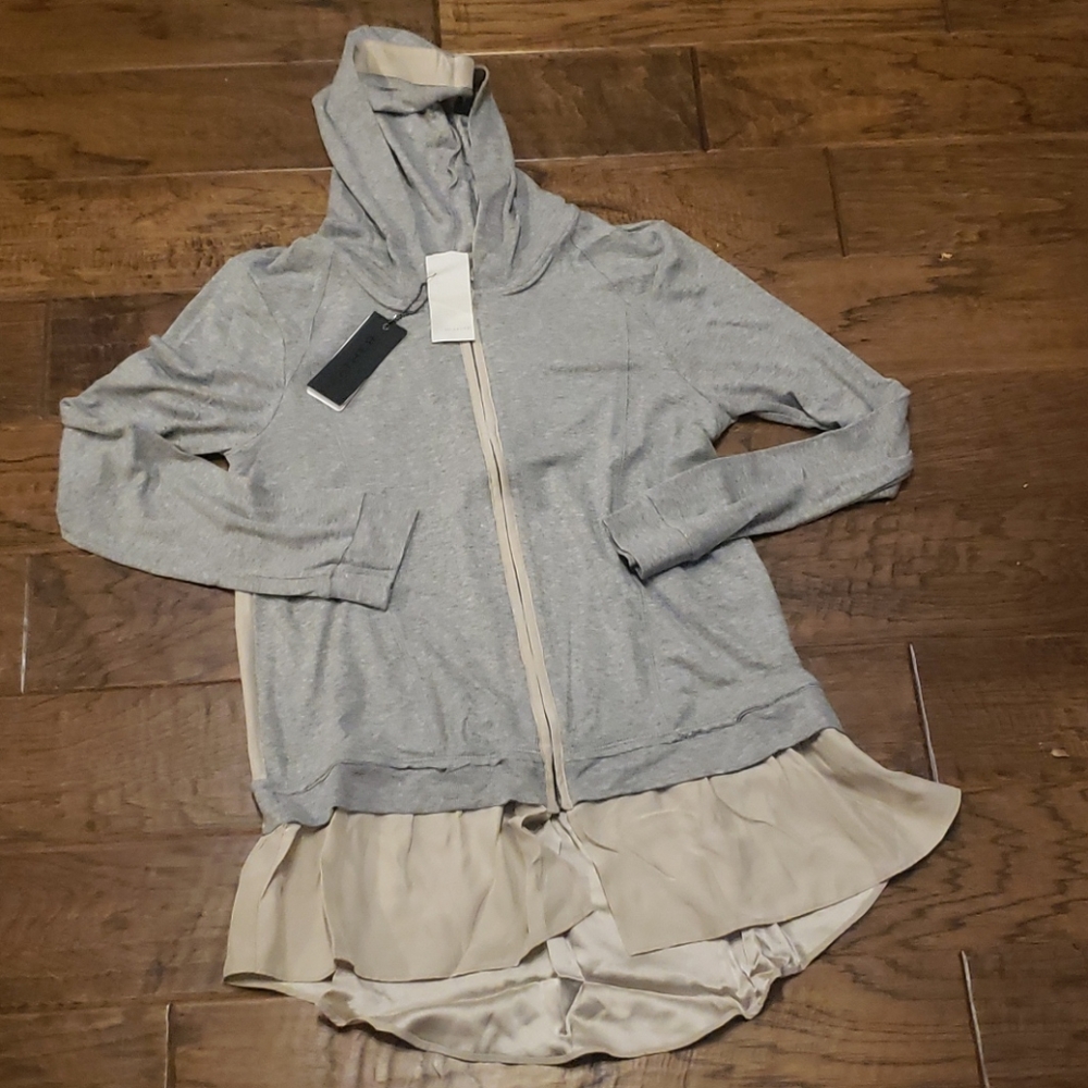 Heather Hooded Silk Zip Tunic Gray Blush Medium